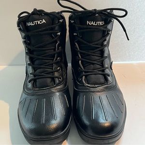 NAUTICA Mens Blk Ankle Boots Duck Boots Bedford Shoes SZ 12 Leather Upper EUC